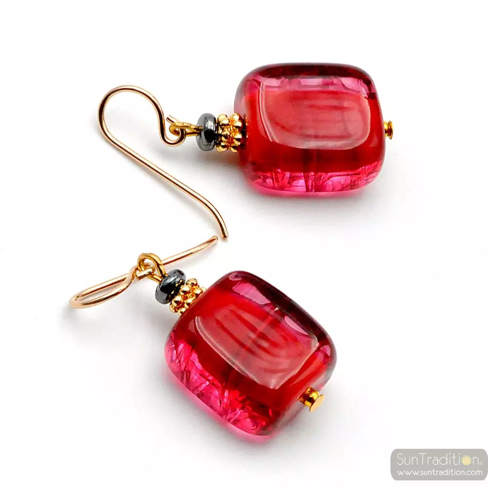 Schissa red - red murano glass earrings genuine venitian glass