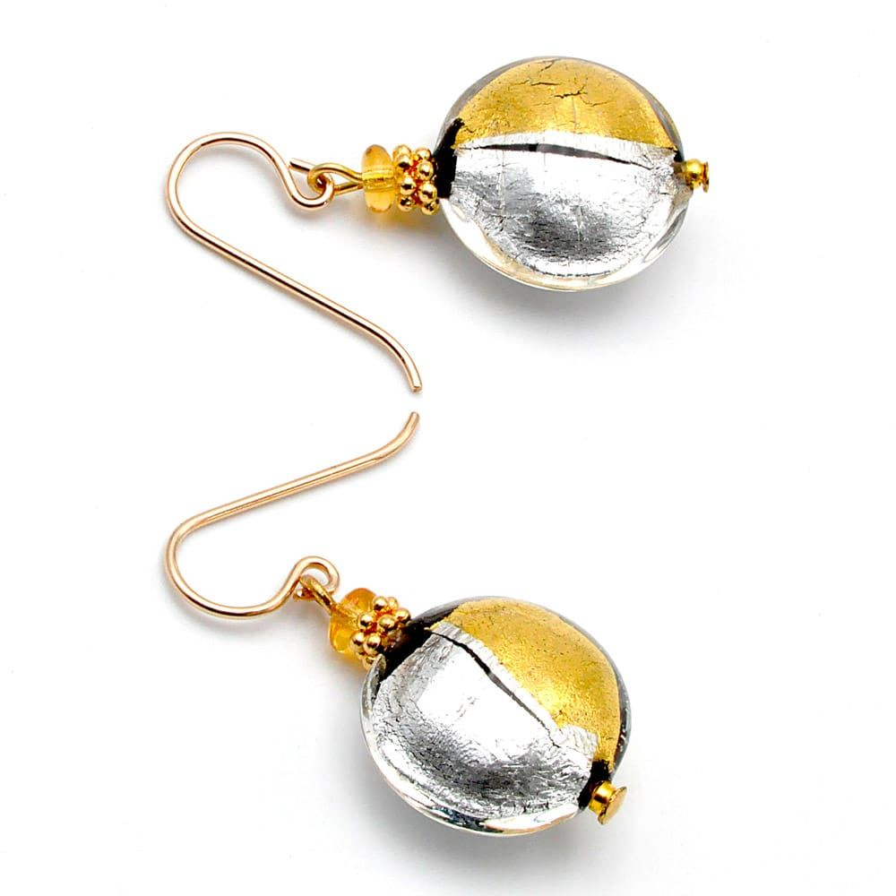 Charly duo - brincos de vidro murano pastilha ouro e prata de veneza