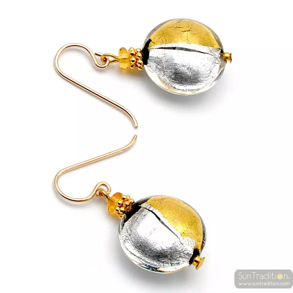 Charly duo - kolczyki srebro i złoto kamień w prawdziwy szkła murano z wenecji