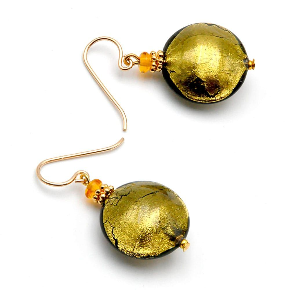 Pastilha ouro - brincos de vidro murano pastilha ouro prata de veneza