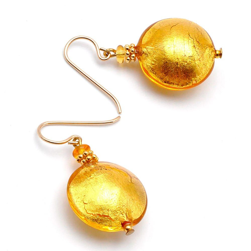 Pastilha ouro amarelo - brincos de vidro murano pastilha ouro amarelo de veneza