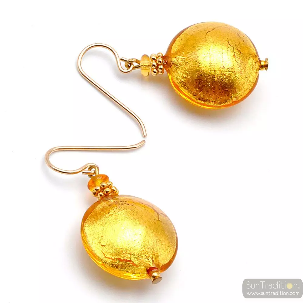 Pastiglia yellow gold - yellow gold murano glass earrings genuine venice glass