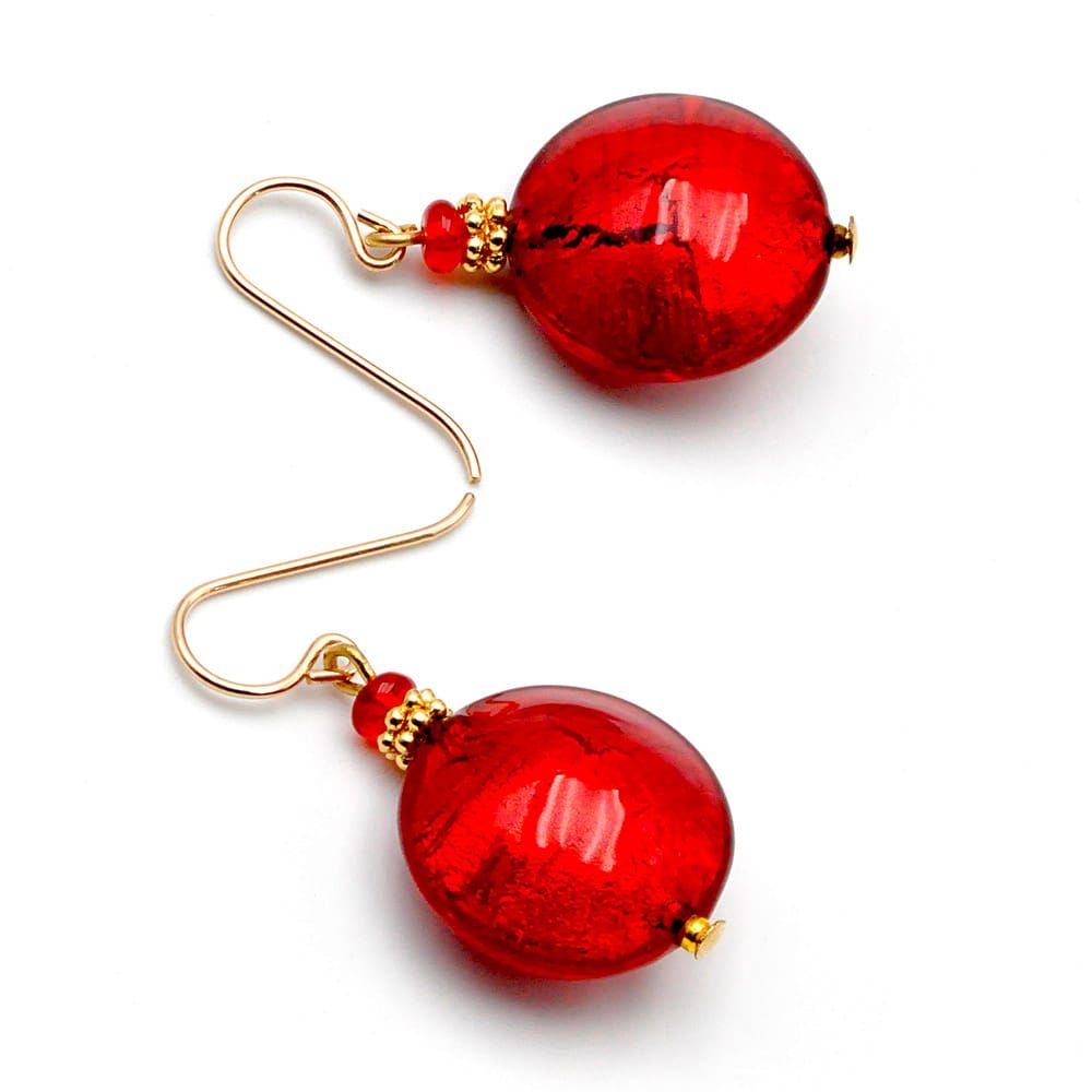 Pastiglia rojo - aretes rojos joyas en verdadero cristal de murano de venecia
