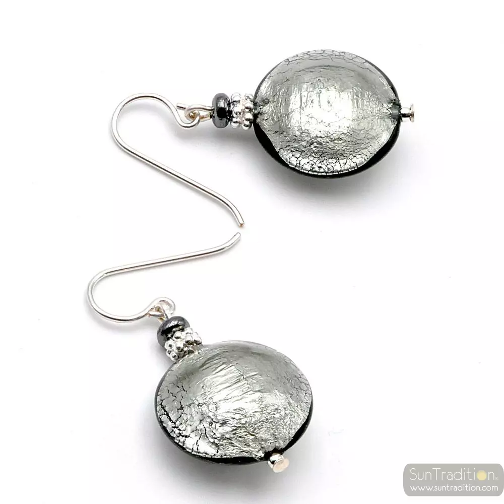 Pastiglia silver - silver murano glass earrings genuine venice glass