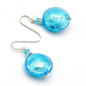 Aretes azul cielo - joya aretes azul cristal murano genuino de venecia