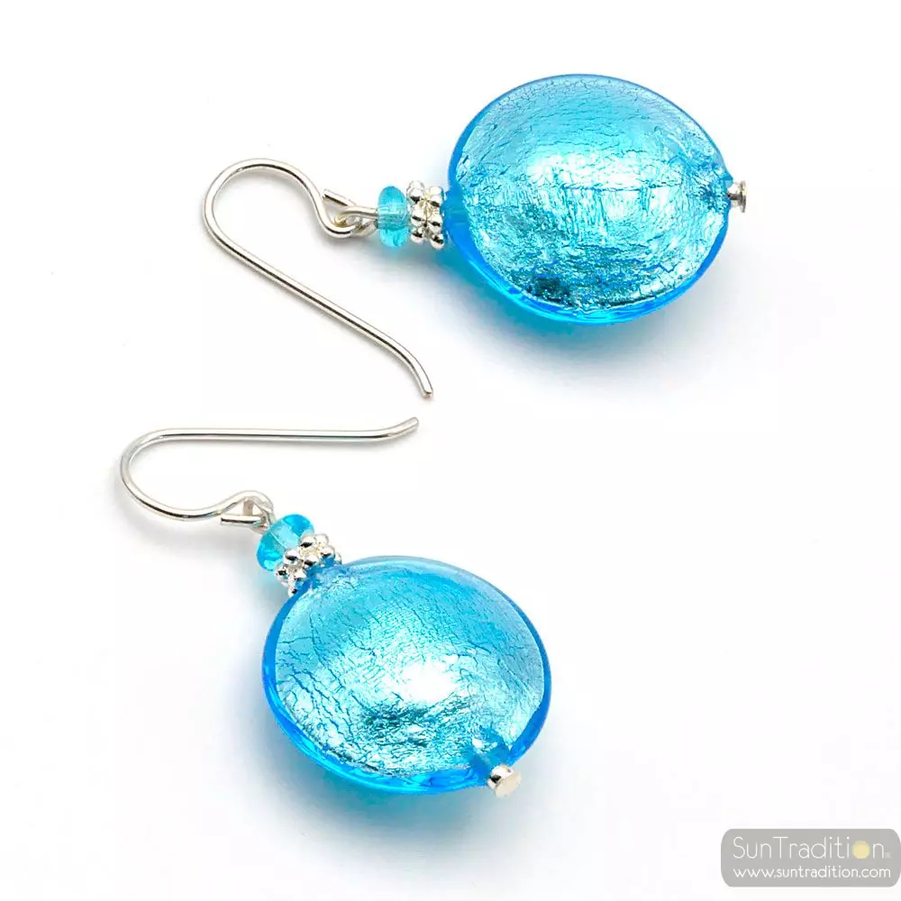 Pastiglia blue azure - blue murano glass earrings genuine glass of venice