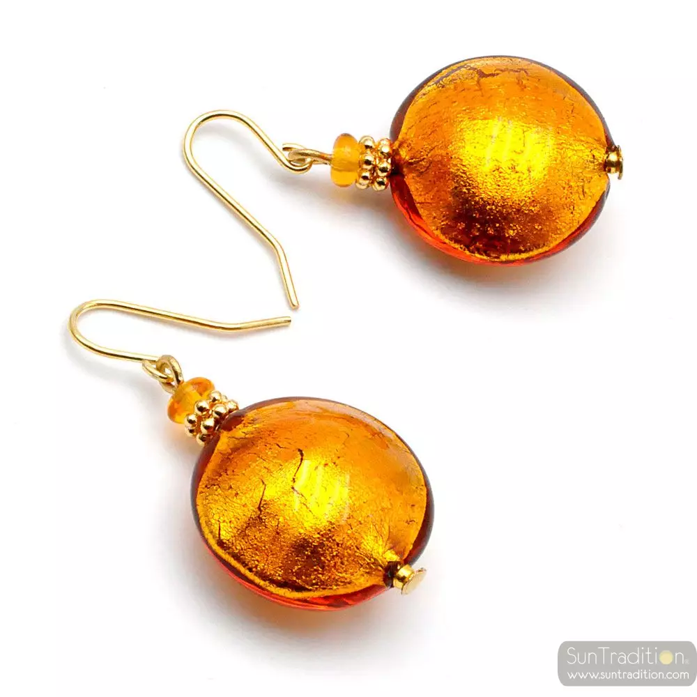 Pastiglia amber gold or - amber gold murano glass earrings true venice glass