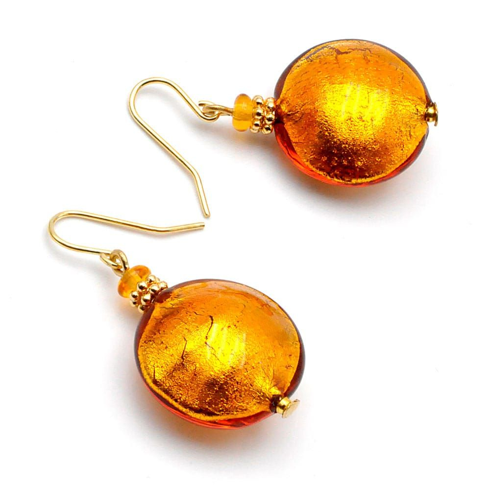 Pastilha ouro ambar - brincos de vidro murano pastilha ouro de veneza