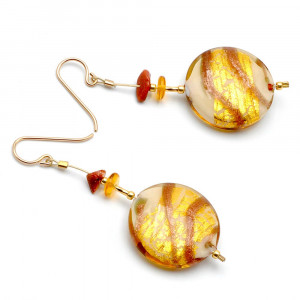 Caramel panna - gold murano glass drop earrings genuine venice murano glass