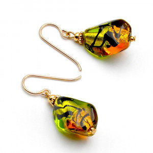 Sasso bicolor green and amber - green amber murano glass earrings 