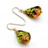 Boucles d'oreilles en verre de murano vert et ambre