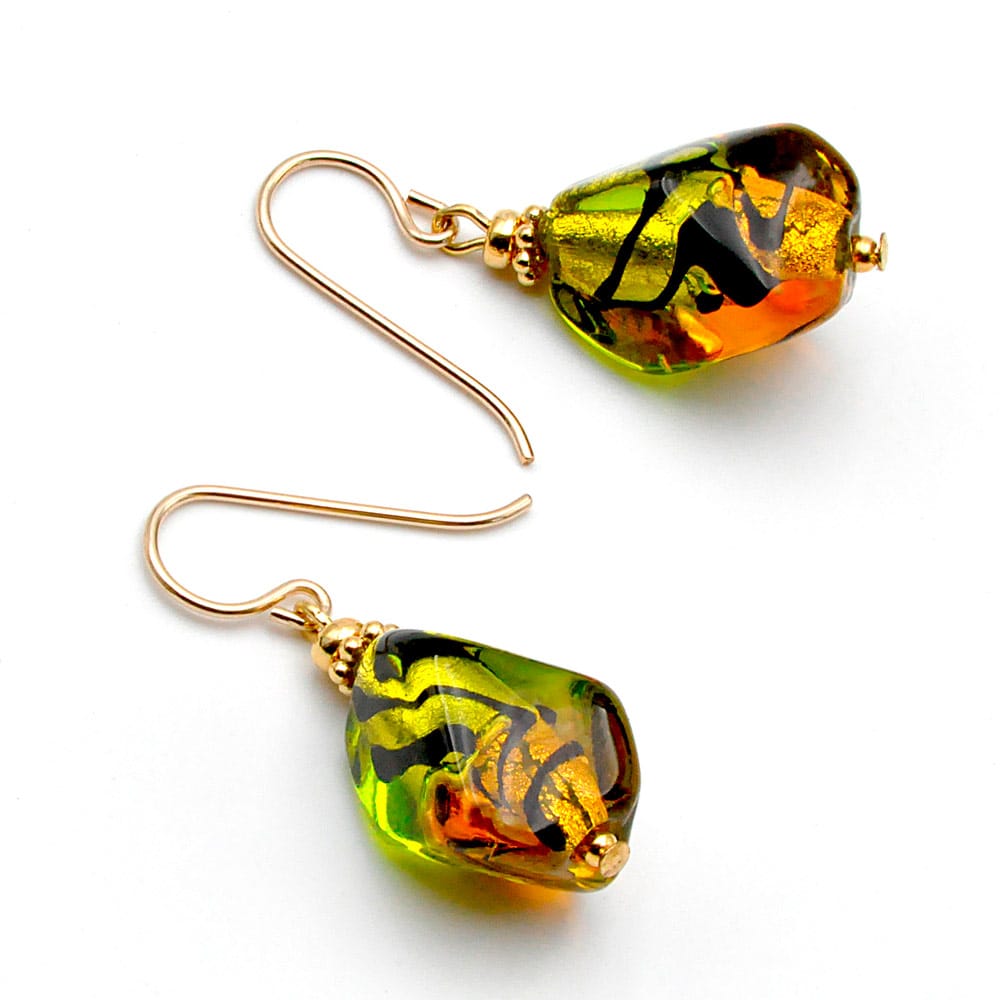 Green amber murano glass earrings 