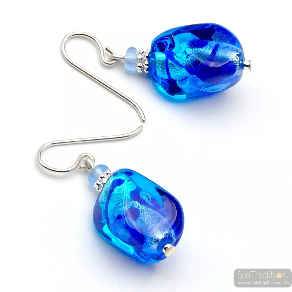 Sasso bicolor blue - blue murano glass earrings 