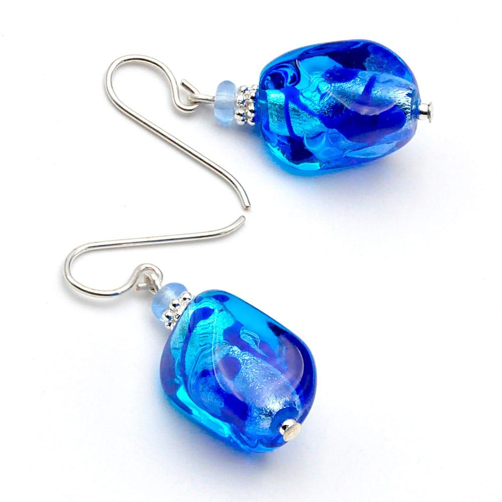 Sasso bicolore azul - pendientes cristal murano azul de venecia