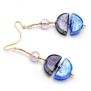 Colorado bleu - boucles d'oreilles bleues bijou en veritable verre de murano de venise