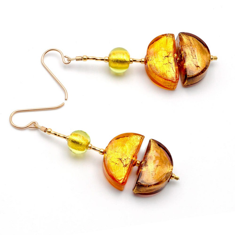 Gold drop murano glass earrings