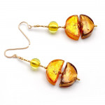 Colorado oro - pendientes oro joyas en verdadero cristal de venecia murano