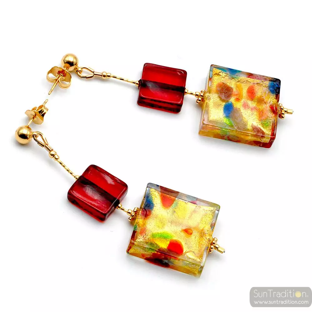 Coriandolo red - red murano glass drop earrings genuine venice murano glass