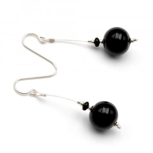 Black ball earrings - black genuine murano glass drop earrings campione