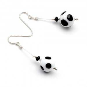 Boucles d'oreilles blanches pois noir verre de murano