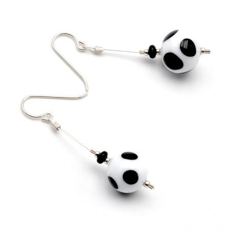 White and black peas murano glass drop earrings