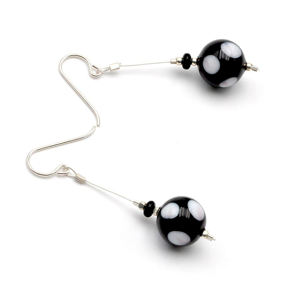 Campione polka dots black white - black oorbellen polka dots witte sieraden originele murano glas