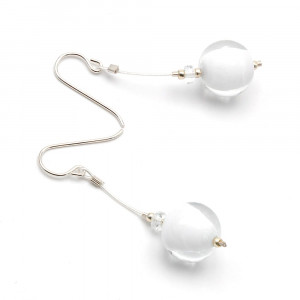 Campione blanc - boucles d'oreilles pendantes blanc bijou en veritable verre de murano