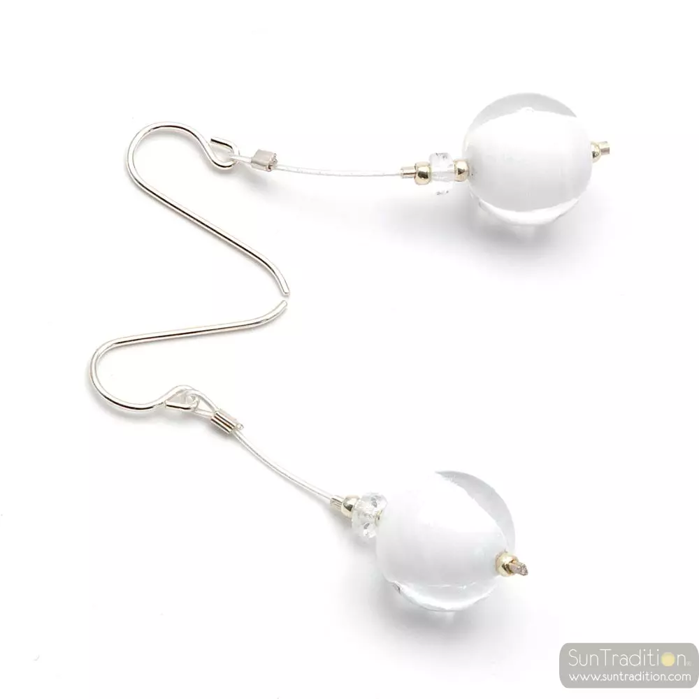 Campione white - white murano glass drop earrings genuine