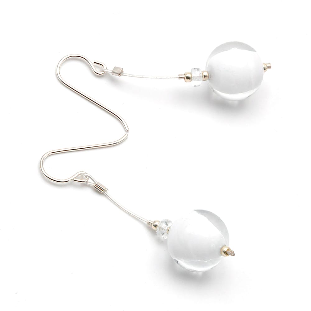 Boucles d'oreilles pendantes blanc verre de murano