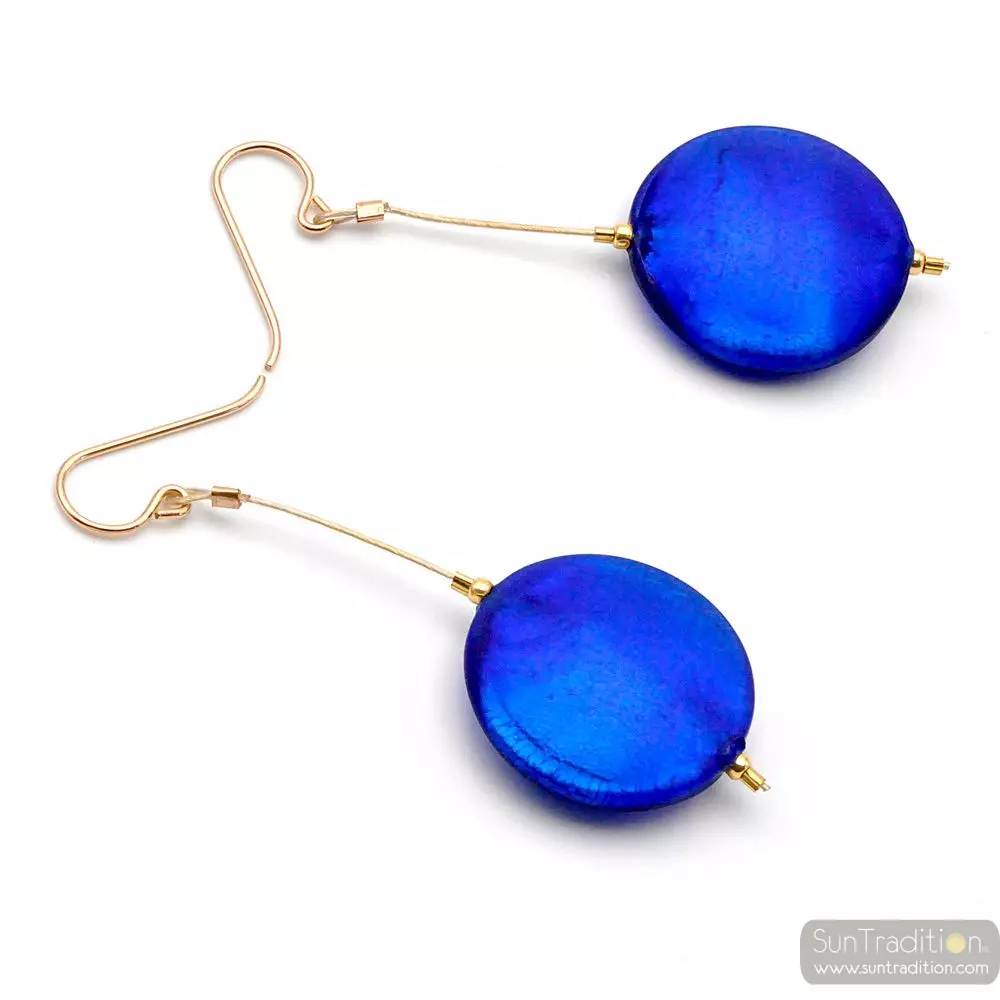 Francy blue satin - blue murano glass drop earrings genuine venice glass