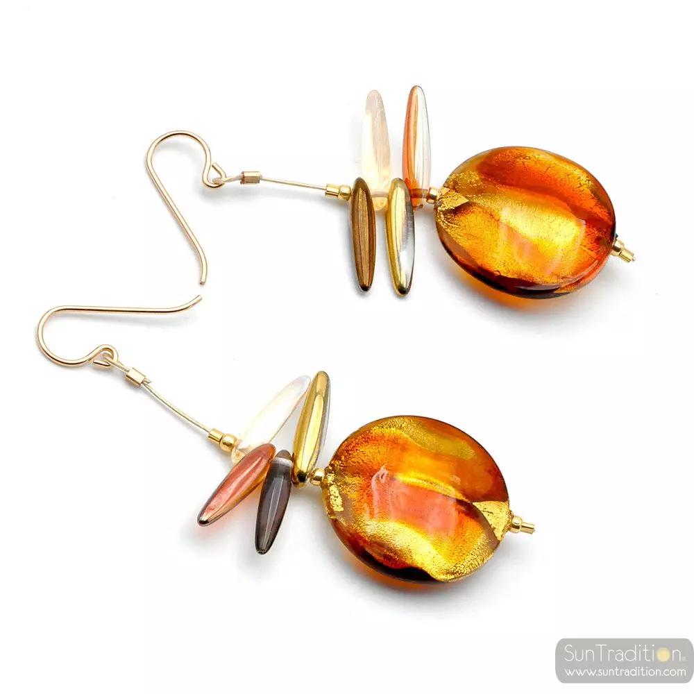 Albatross amber - amber murano glass drop earrings genuine venitian glass venice