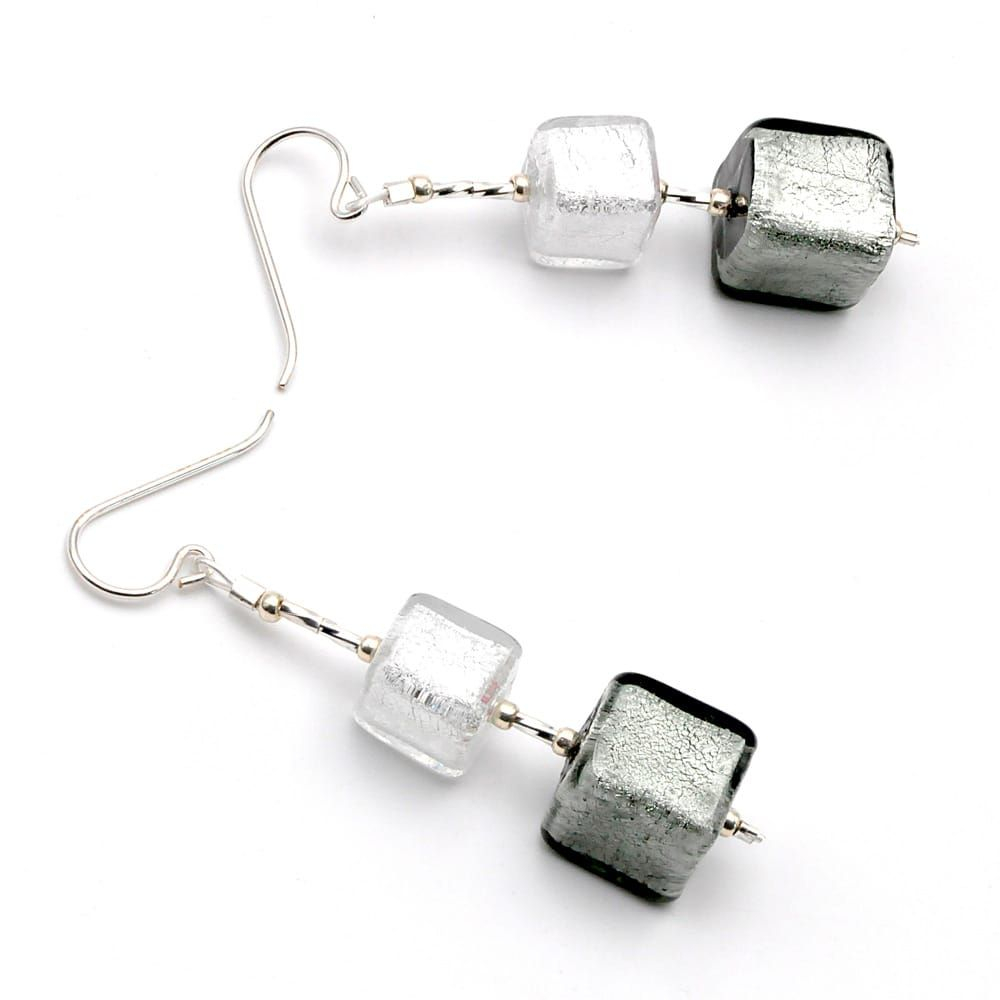 Cubes degrades argent - boucles d'oreilles pendantes argent bijou en veritable verre de murano de venise