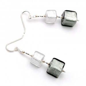 Gradiant silver cubes - silver cubes murano glass drop earrings venice