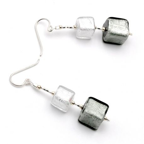 Silver cubes murano glass drop earrings venice
