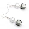 Silver cubes murano glass drop earrings venice