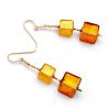 Gold cubes murano glass drop earrings