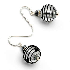 Jo-jo noir et argent - boucles d'oreilles argent bijoux en veritable verre de murano de venise