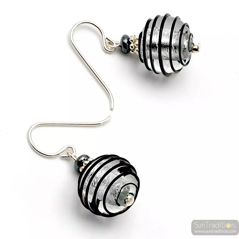 Jojo black and silver - black and silver murano glass earrings genuine venitian glass