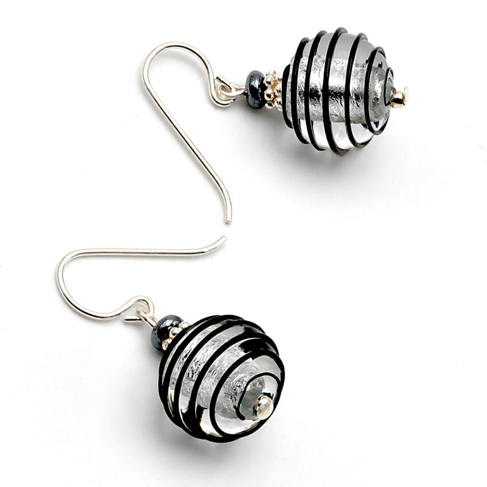 BLACK AND SILVER MURANO GLASS EARRINGS
