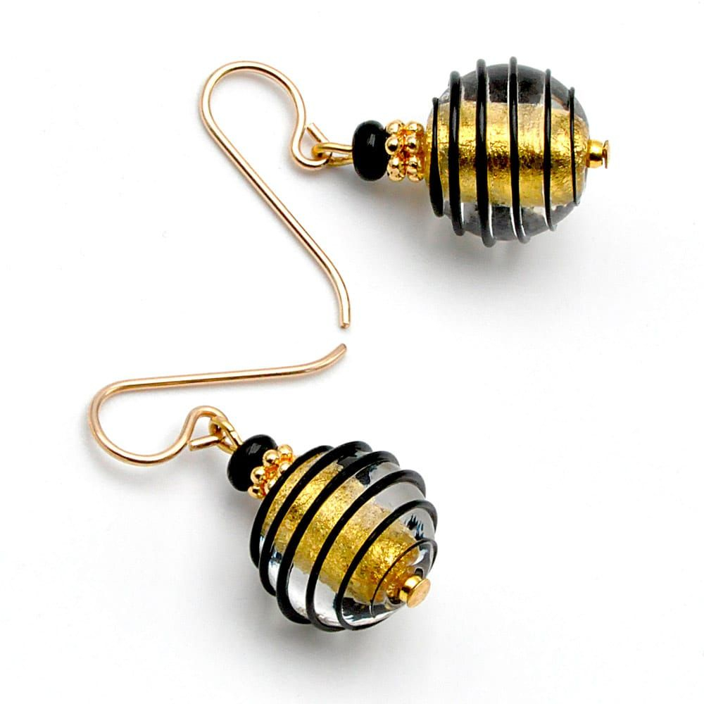 Jojo black and gold - black and gold murano glass earrings genuine venice glass