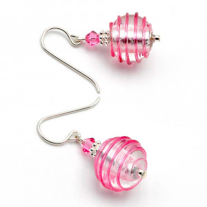 Jojo pink and silver - pink and silver murano glass earrings genuine venitian glass