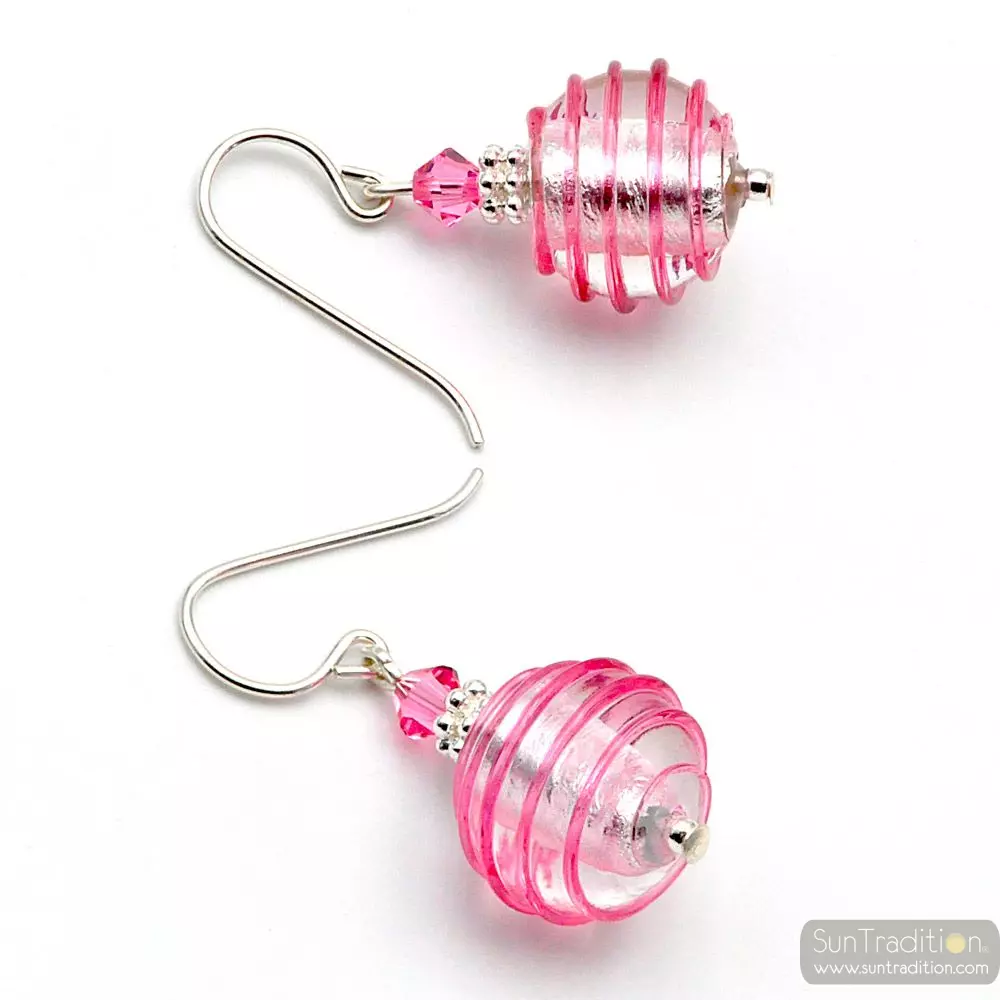 Jojo pink and silver - pink and silver murano glass earrings genuine venitian glass