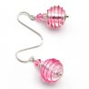 Pink and silver murano glass earrings
