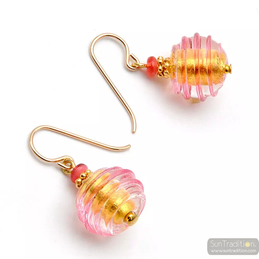 Jojo pink and gold - pink and gold murano glass earrings genuine venitian glass