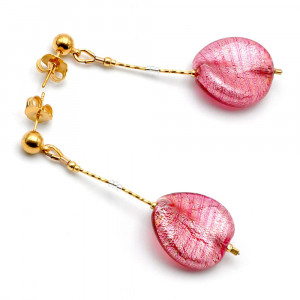 Flower ruby - boucles d'oreilles rose bijou en veritable verre de murano de venise