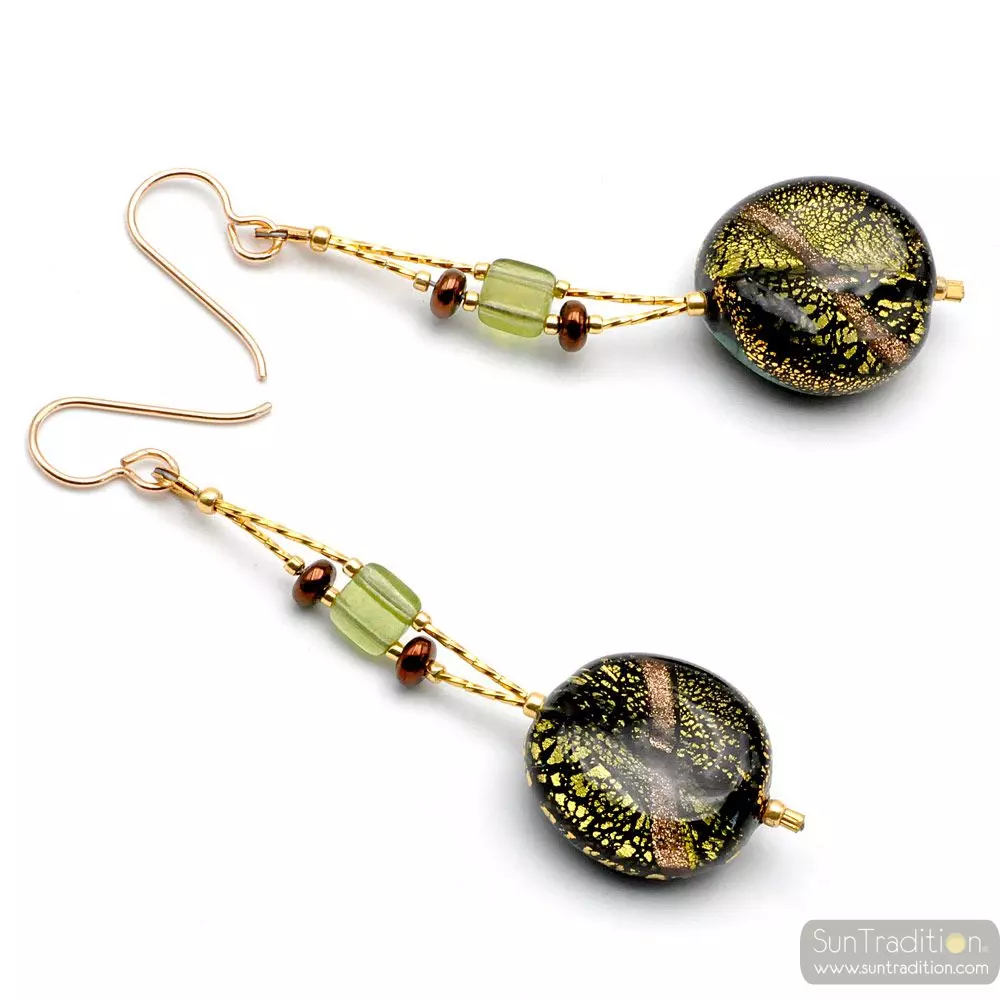 Doppio filo gemma - green murano glass drop earrings from venice 