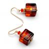 Oorbellen van murano glas amber en rood