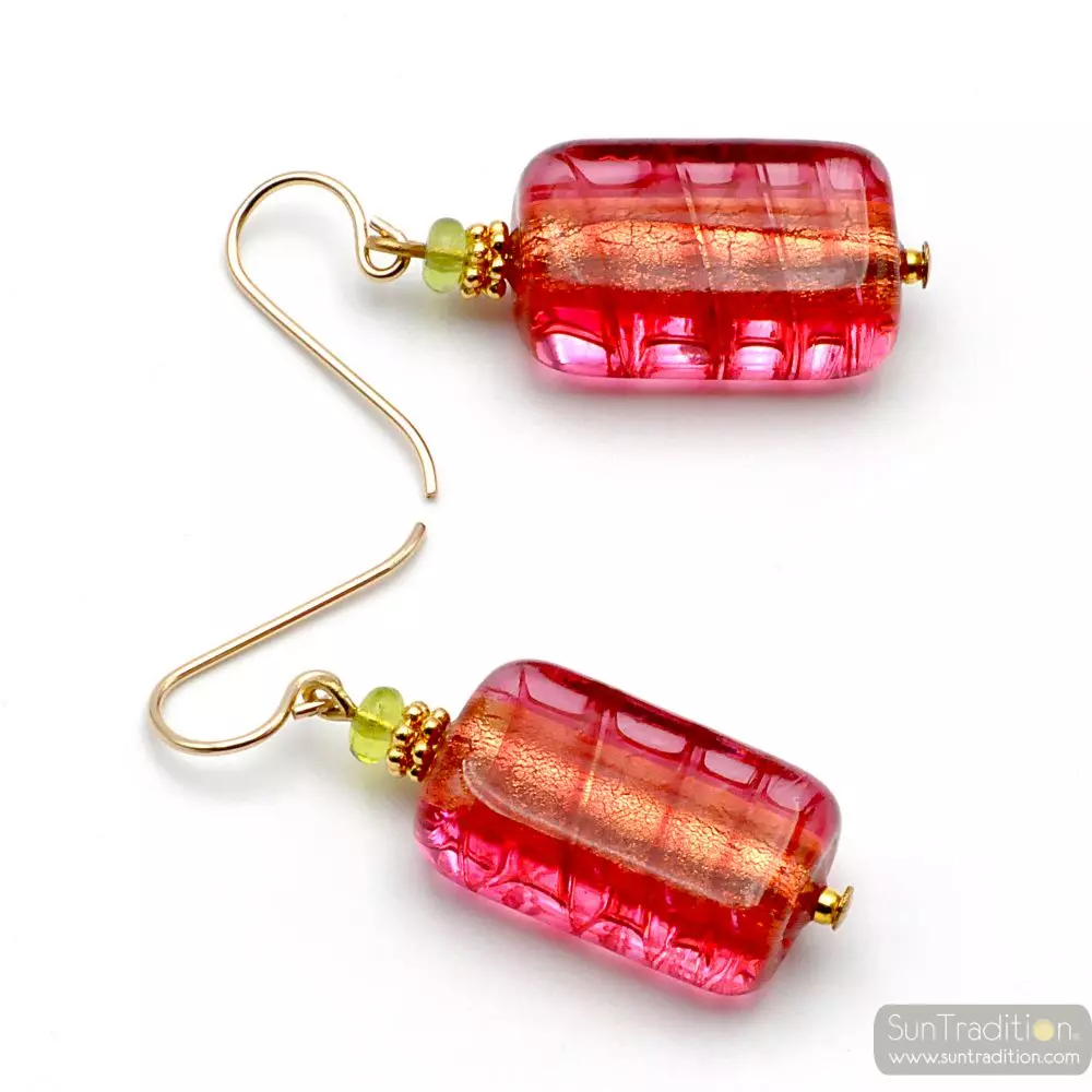 4 seasons strawberry - strawberry murano glass earrings
