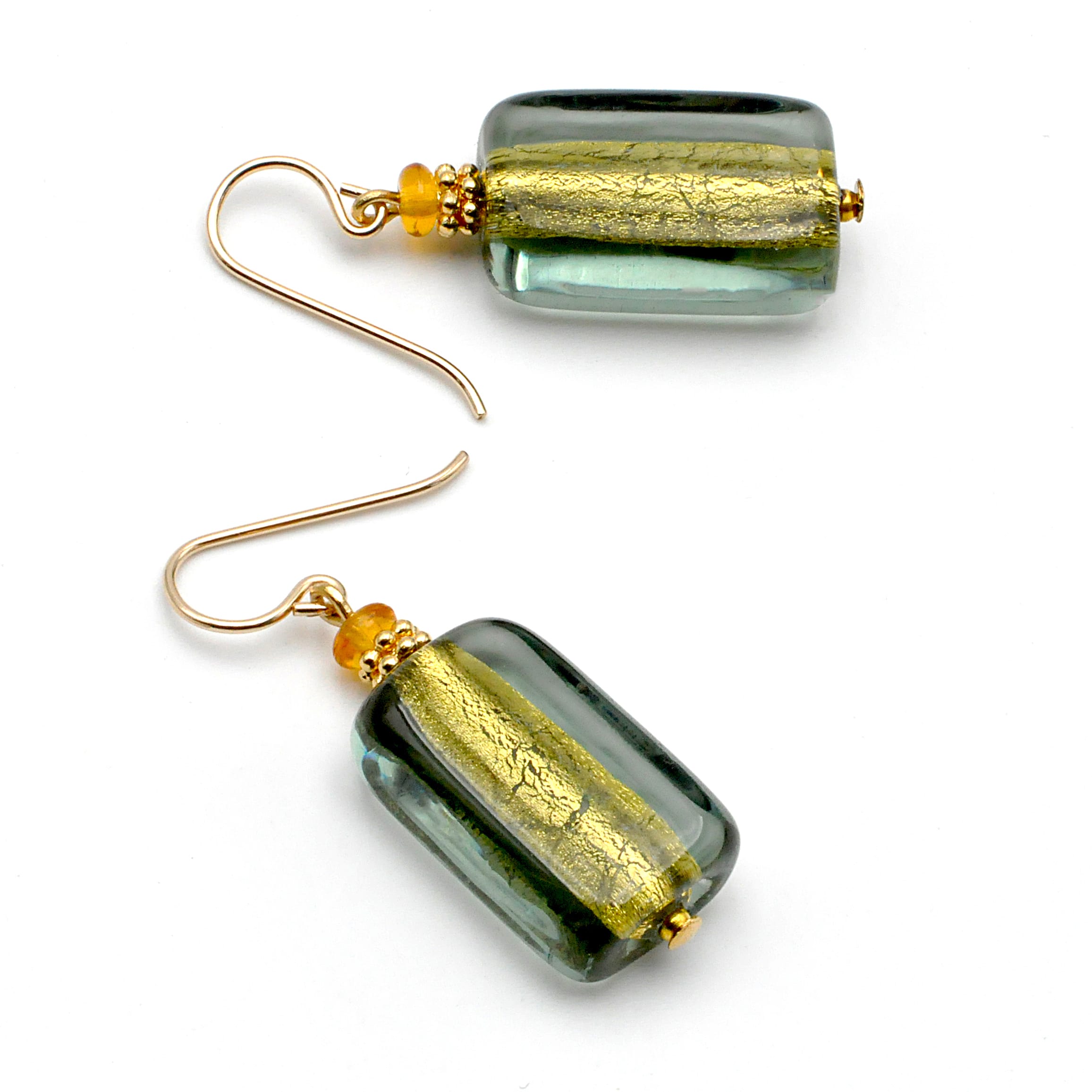 Grey green murano glass earrings