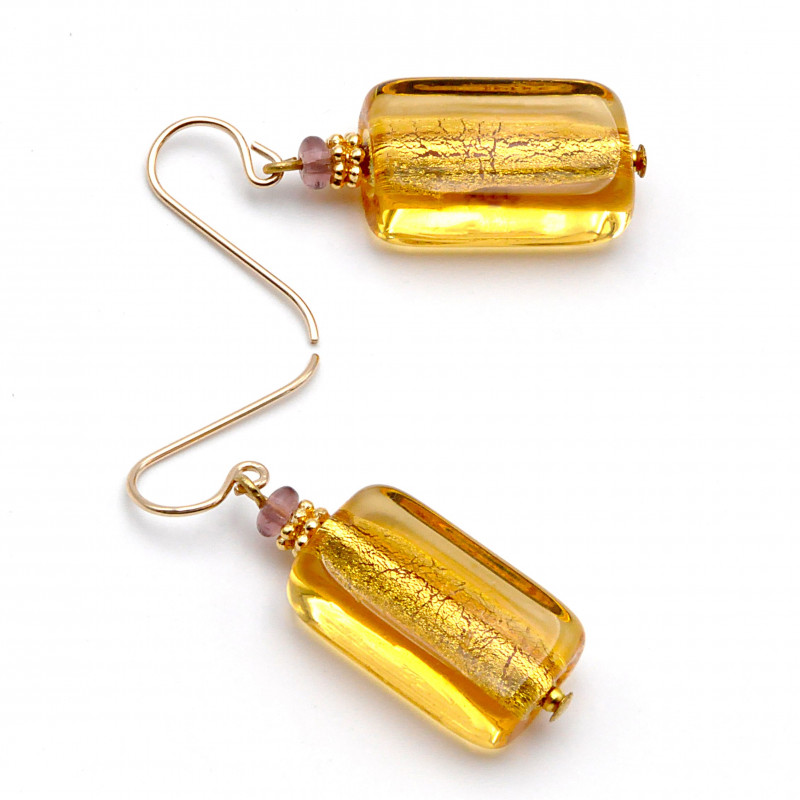 Pendientes oro ambar cristal murano